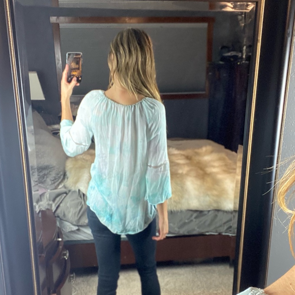 Elie Tahari Silk Floral Tye-Dye Blouse, Medium - Picture 5 of 17